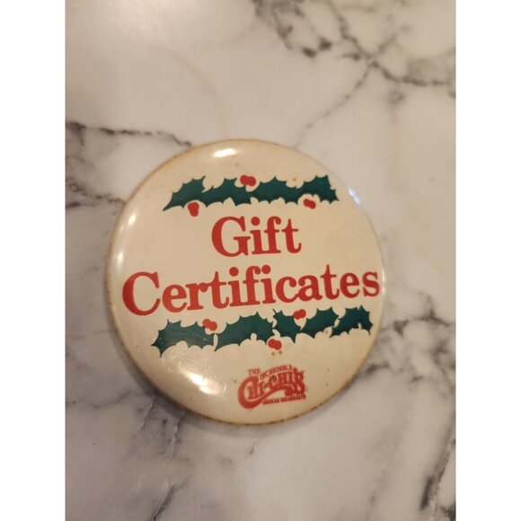 Vintage Chi-Chi's Mexican Restaurante Holiday Gift Certificates Pinback Button - Picture 1 of 3